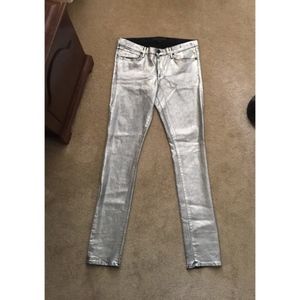 Juicy Couture Silver Foil-Coated Stretch Jeans